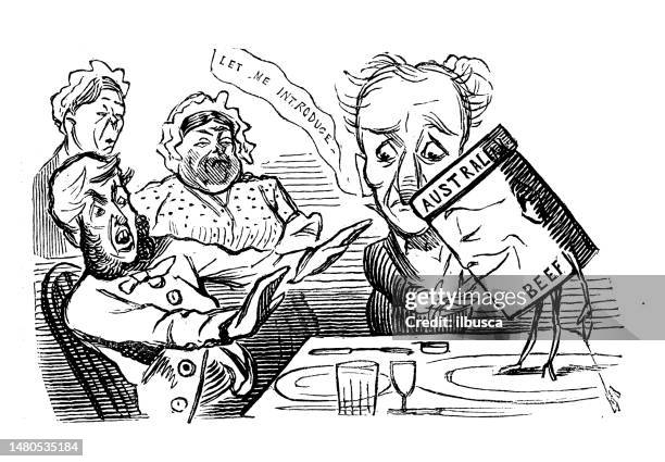 british satire caricature comic cartoon illustration - australian cafe stock illustrations