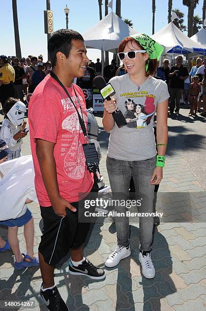 Actress Alison Haislip interviews race leg winner Vincent Ramirez at the "Course of the Force" - Inaugural "Star Wars" Relay "Conival" at Southside...