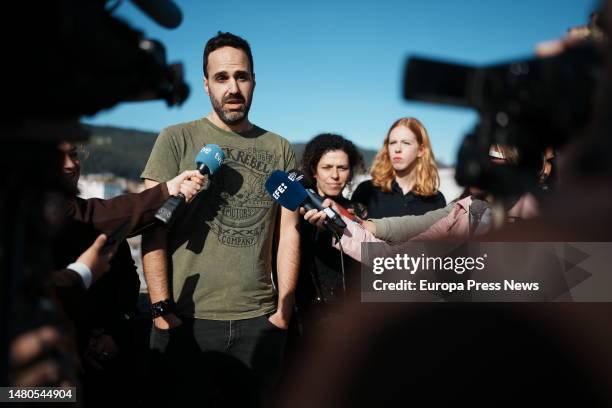 The councilman and Podemos candidate for Mayor of Castro Urdiales, Alberto Marinez, attends the media with the secretary of Organization of Podemos...