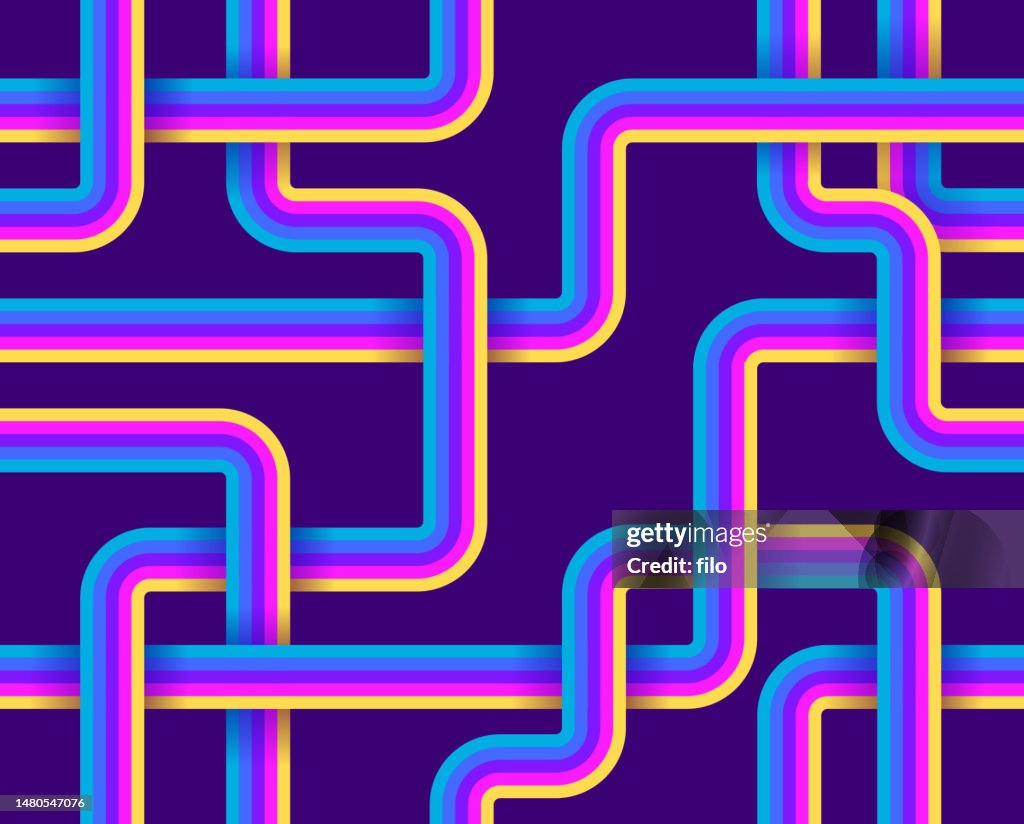 Seamless Repeating Tileable Rainbow Line Modern Abstract Overlap Lines Background