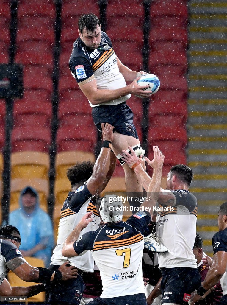Nicholas Frost Rugby Nick Frost of the Brumbies competes at the lineout during the round ...