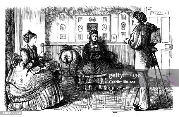 ilustraciones, imágenes clip art, dibujos animados e iconos de stock de caricatura de sátira británica ilustración de dibujos animados cómicos - woman in dress casual