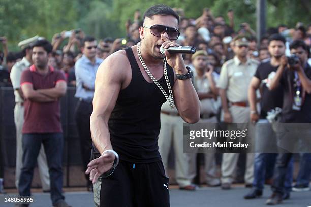 Yo Yo Honey Singh performs at the India Gate in New Delhi.