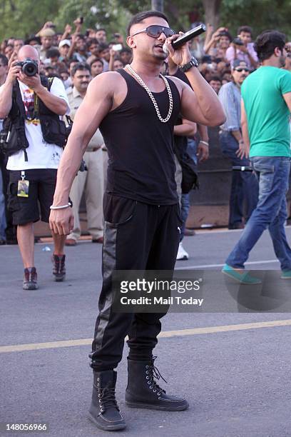 Yo Yo Honey Singh performs at the India Gate in New Delhi.