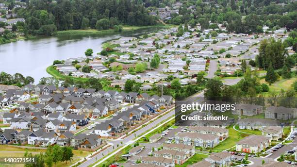 view of houses in neighbourhood - eugene stock pictures, royalty-free photos & images