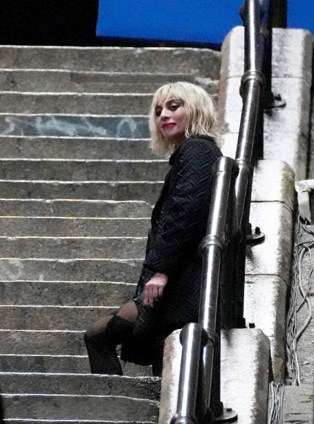 Lady Gaga is seen on location for 'Joker: Folie a deux' in on April 04, 2023 in New York City.