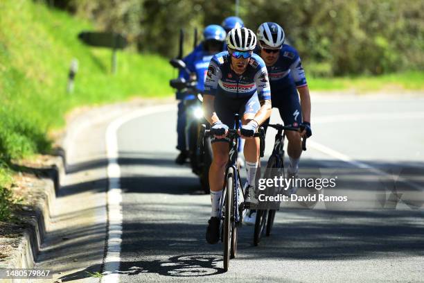 Remi Cavagna of France and Mattia Cattaneo of Italy and Team Soudal Quick-Step compete in the breakaway during the 62nd Itzulia Basque Country, Stage...