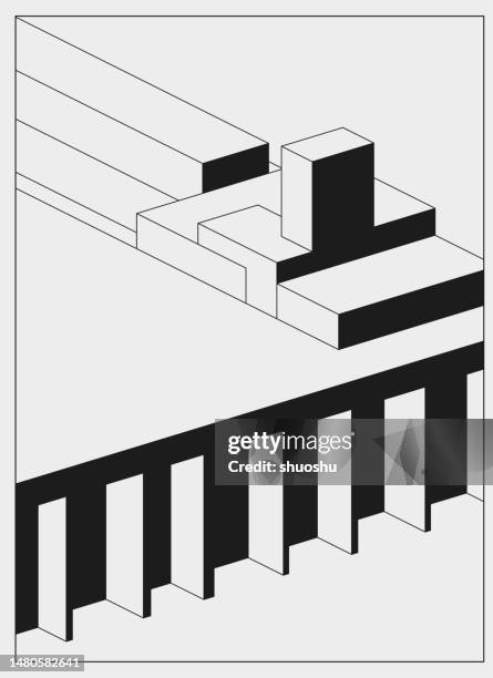 abstract black and white 3d geometric cube pattern background - abstract cube 3d stock illustrations