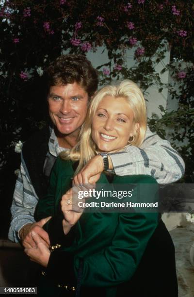 American actor and singer David Hasselhoff and his wife, American actress Pamela Bach attend a press conference for 'Baywatch Nights' held at the...