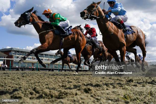 Rossa Ryan riding Carzola win The BetUK All-Weather Vase Marathon Handicap at Lingfield Park on April 07, 2023 in Lingfield, England.