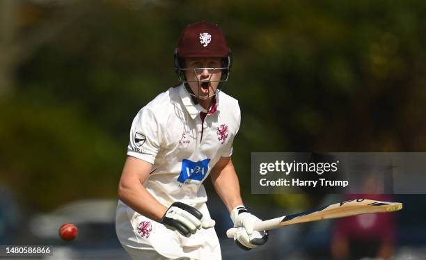 Cameron Bancroft of Somerset plays a shot during Day Two of the LV= Insurance County Championship Division 1 match between Somerset and Warwickshire...