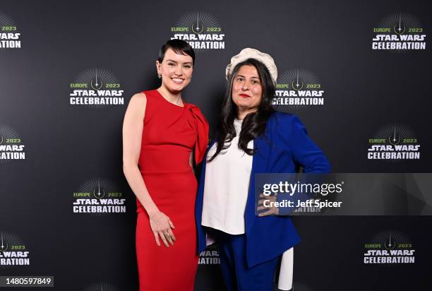 Daisy Ridley and Sharmeen Obaid-Chinoy attend the studio panel at Star Wars Celebration 2023 in London at ExCel on April 07, 2023 in London, England.