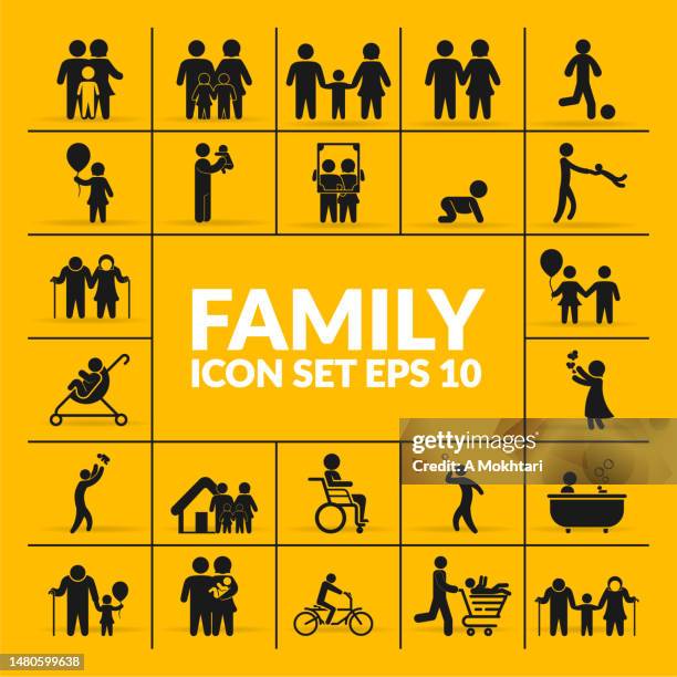 stockillustraties, clipart, cartoons en iconen met set of family icons, child, grandfather, mom, couple... - senioren in bad