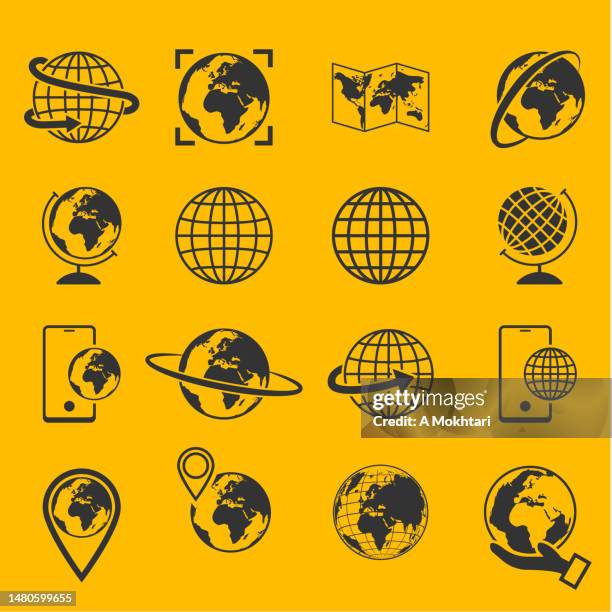 earth planet icon set. - folded hands vector stock illustrations