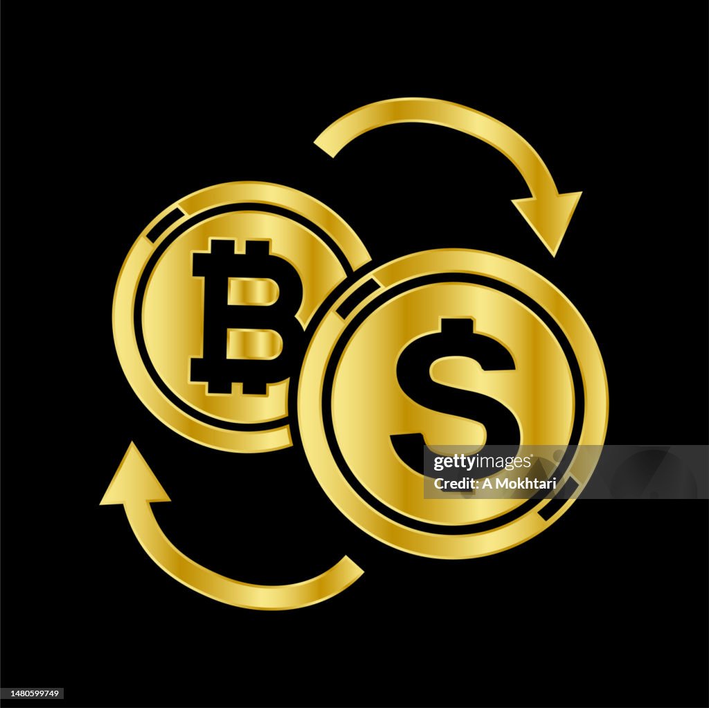 Bitcoin dollar exchange, golden icon.