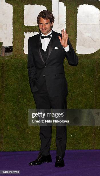 Seven-times Wimbledon Men's Champion Roger Federer attends the Wimbledon Championships Winners Ball at InterContinental Park Lane Hotel on July 8,...