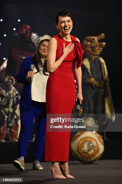 Daisy Ridley onstage during the studio panel at Star Wars Celebration 2023 in London at ExCel on April 07, 2023 in London, England.