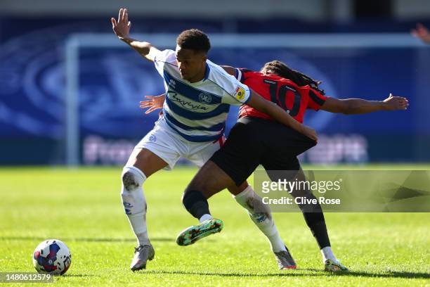 Chris Willock of Queens Park Rangers is challenged by Daniel Johnson of Preston North End during the Sky Bet Championship between Queens Park Rangers...