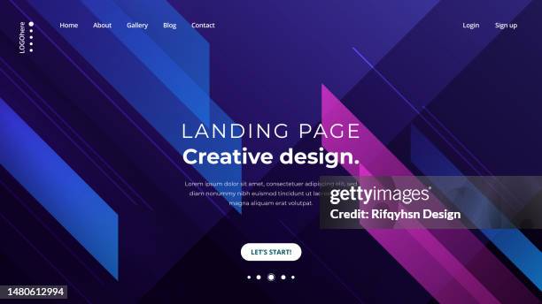 stockillustraties, clipart, cartoons en iconen met landing page template creative design. modern futuristic geometric abstract background. - tweedimensionale vorm