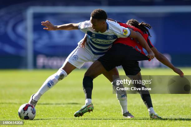 Chris Willock of Queens Park Rangers is challenged by Daniel Johnson of Preston North End during the Sky Bet Championship between Queens Park Rangers...