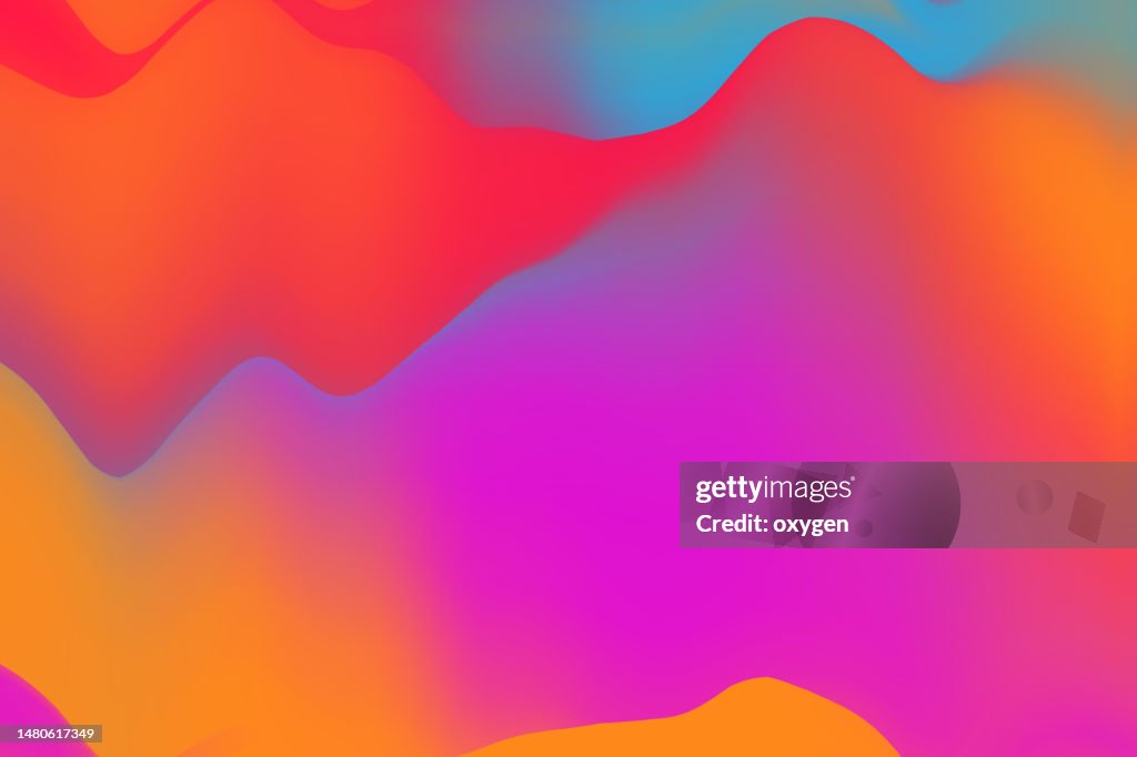 Abstract Multicolored Neon Waves Mountains Soft Curved Shapes Pink Purple Yellow Digital Art Background