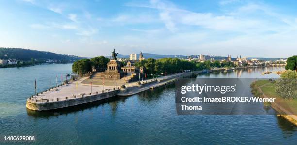 deutsches eck the confluence of the rhine and moselle. koblenz, rhineland-palatinate, germany - koblenz stock pictures, royalty-free photos & images