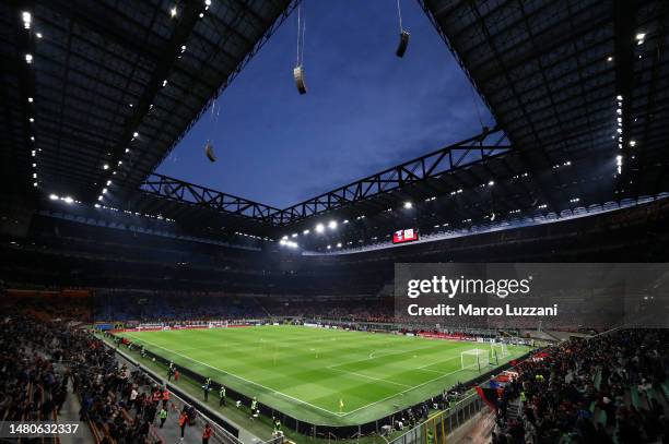 General view inside the stadium prior to the Serie A match between AC Milan and Empoli FC at Stadio Giuseppe Meazza on April 07, 2023 in Milan, Italy.