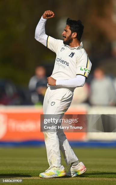Hassan Ali of Warwickshire celebrates the wicket of James Rew of Somerset during Day Two of the LV= Insurance County Championship Division 1 match...