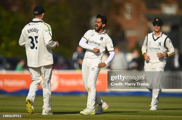 Hassan Ali of Warwickshire celebrates the wicket of James Rew of Somerset during Day Two of the LV= Insurance County Championship Division 1 match...