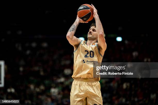 Nicolas Laprovíttola of FC Barcelona during the 2022/2023 Turkish Airlines EuroLeague match between EA7 Emporio Armani Milan and FC Barcelona at...