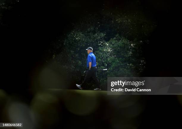 Sandy Lyle of Scotland walks off the fifth green in his final round in The Masters during the second round of the 2023 Masters Tournament at Augusta...