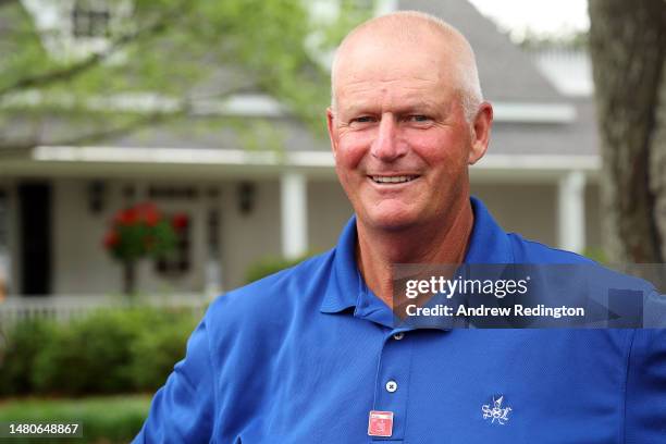 Sandy Lyle of Scotland looks on outside the clubhouse after his round during the second round of the 2023 Masters Tournament at Augusta National Golf...