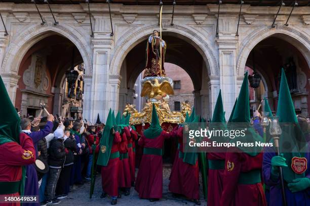 The passage of St. John the Apostle Evangelist during the Calvary procession on Good Friday in Cuenca, April 6 in Cuenca, Castilla-La Mancha, Spain....