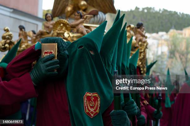 Nazarenes during the Calvary procession on Good Friday in Cuenca, April 6 in Cuenca, Castilla-La Mancha, Spain. The procession begins at 05:30 am...