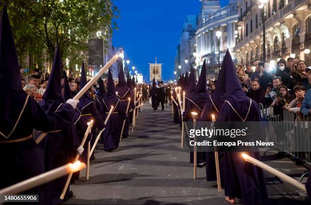 Nazarenes during the procession of the Christ of Medinaceli, on April 7 in Madrid, Spain. This Good Friday procession is organized by the...