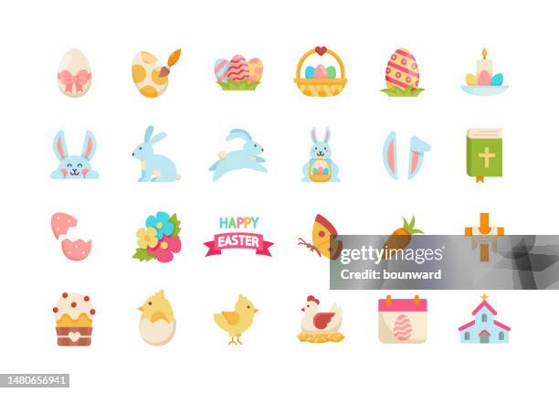 ilustraciones, imágenes clip art, dibujos animados e iconos de stock de iconos de diseño de easter flat - pascua