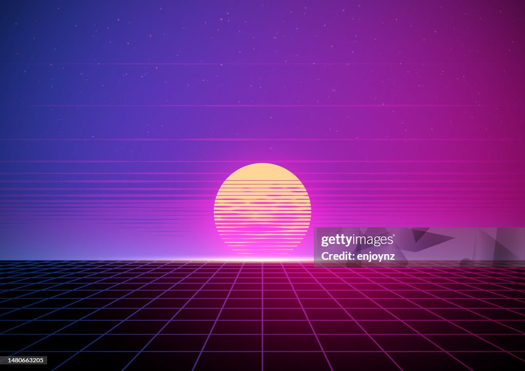 Retro vapor-wave sunset illustration
