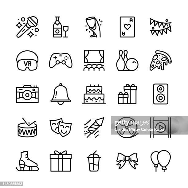 vector illustration graphic of party. editable stroke size. simple isolated icons. sign, symbol, elements. icon set. - chin stock illustrations