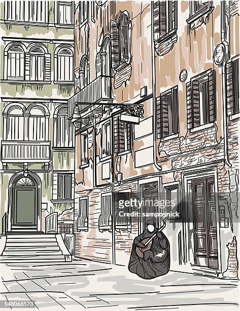 illustrazioni stock, clip art, cartoni animati e icone di tendenza di musicista a venezia - street artist