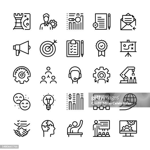 vector illustration graphic of product management. editable stroke size. simple isolated icons. sign, symbol, elements. icon set. - engineering-design-process-diagram stock illustrations