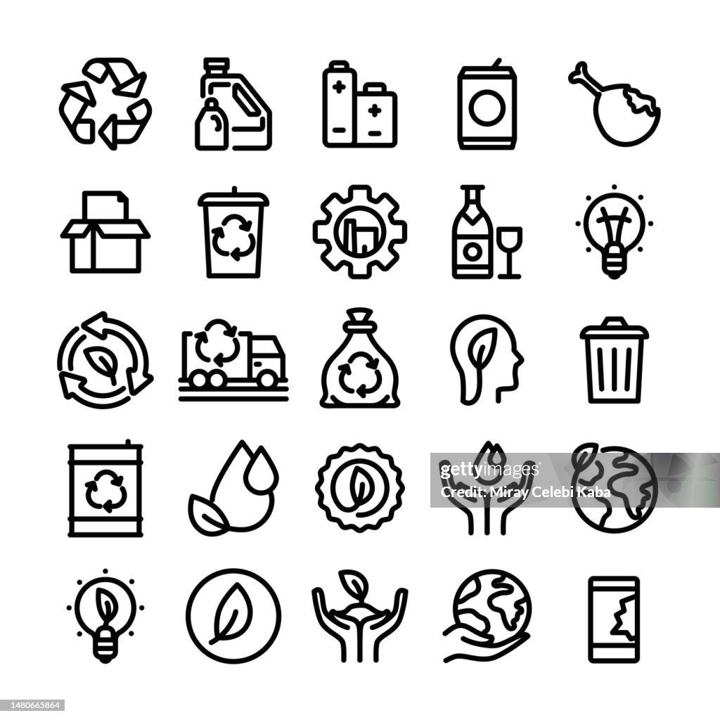 Vector Illustration Graphic of Recycling. Editable stroke size. Simple isolated icons. Sign, symbol, elements. Icon Set.