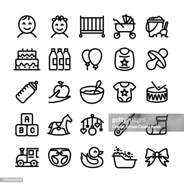 vektorgrafik des babys. bearbeitbare strichgröße. einfache, isolierte symbole. zeichen, symbole, elemente. icon-set. - krabbeln stock-grafiken, -clipart, -cartoons und -symbole