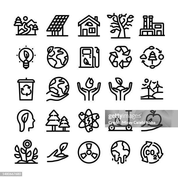 illustrations, cliparts, dessins animés et icônes de illustration vectorielle graphique de l’écologie. taille de trait modifiable. icônes isolées simples. signe, symbole, éléments. jeu d’icônes. - action climatique