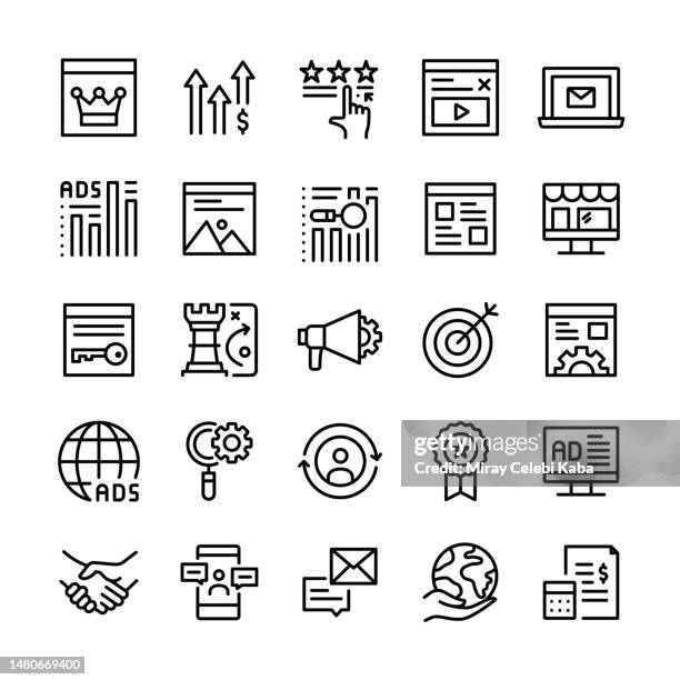 vektorgrafik des inbound-marketings. bearbeitbare strichgröße. einfache, isolierte symbole. zeichen, symbole, elemente. icon-set. - ersuchen stock-grafiken, -clipart, -cartoons und -symbole