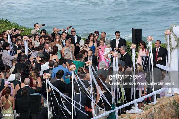 Andres Iniesta and Ana Ortiz attend their wedding at Tamarit Castle on July 8, 2012 in Tarragona, Spain.