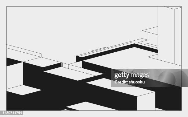 abstract black and white 3d geometric minimalism cube banner pattern background - abstract cube pattern stock illustrations