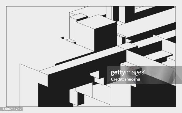 abstract black and white geometric minimalism architecture cube pattern background - complex to simple concept stock illustrations