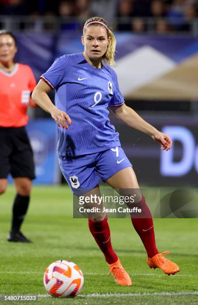 Eugenie Le Sommer of France during the international women's friendly match between France and Colombia at Stade Gabriel Montpied on April 7, 2023 in...