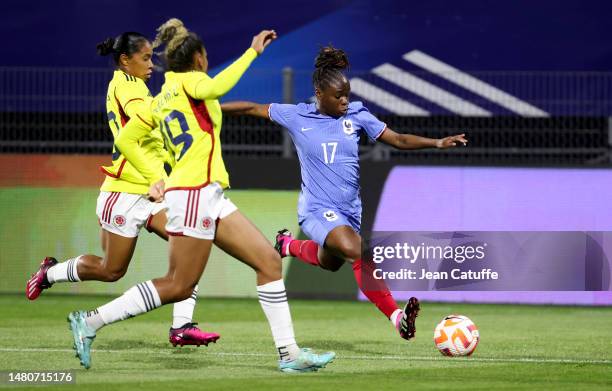 Sandy Baltimore of France during the international women's friendly match between France and Colombia at Stade Gabriel Montpied on April 7, 2023 in...