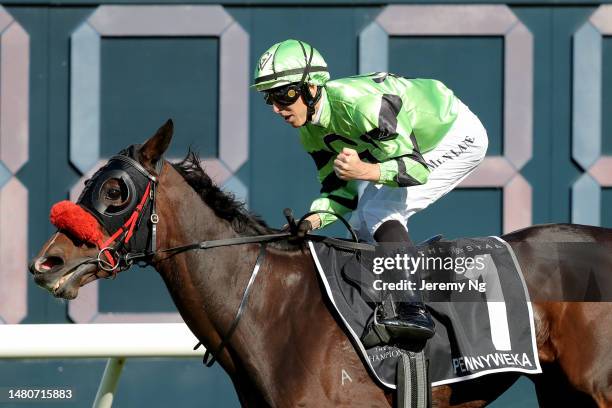 Damian Lane riding Pennyweka wins Race 6 The Star Australian Oaks during The Star Championship Day 2: Longines Queen Elizabeth Stakes Day - Sydney...